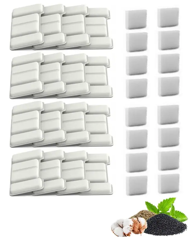 White replacement fountain filter pads and rectangular foam pieces, 16-element listing