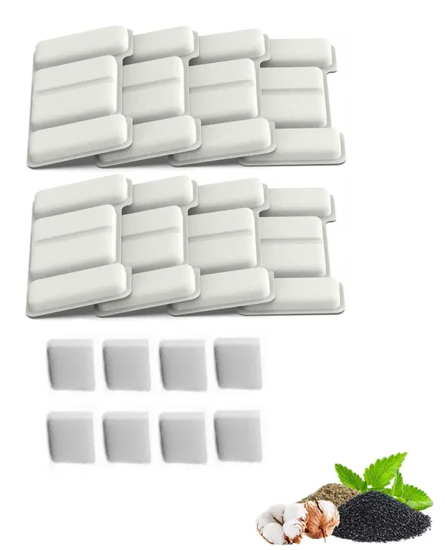 White replacement fountain filter pads and rectangular foam pieces, 8-element listing